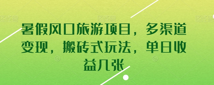 暑假风口旅游项目，多渠道变现，搬砖式玩法，单日收益几张_菜菜笔记