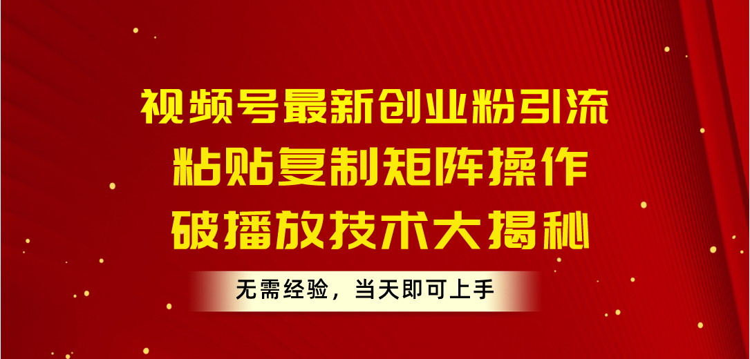 （10803期）视频号最新创业粉引流，粘贴复制矩阵操作，破播放技术大揭秘，无需经验…_菜菜笔记