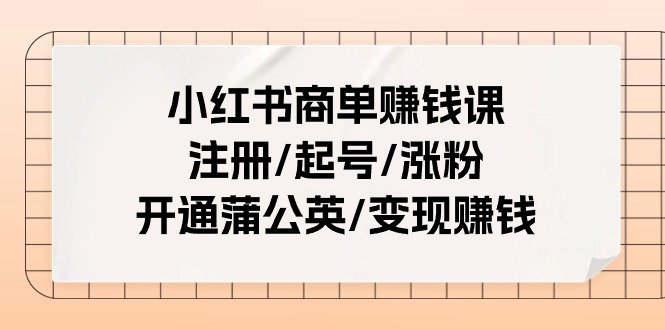 小红书商单赚钱课：注册/起号/涨粉/开通蒲公英/变现赚钱（25节课）_菜菜笔记