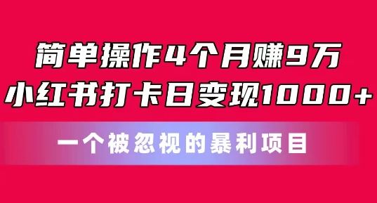 简单操作4个月赚9w，小红书打卡日变现1k，一个被忽视的暴力项目【揭秘】_菜菜笔记