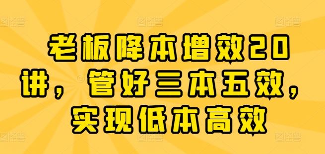 老板降本增效20讲，管好三本五效，实现低本高效_菜菜笔记