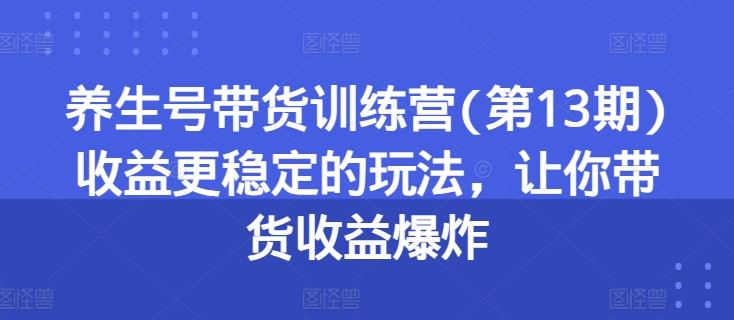 养生号带货训练营(第13期)收益更稳定的玩法，让你带货收益爆炸_菜菜笔记