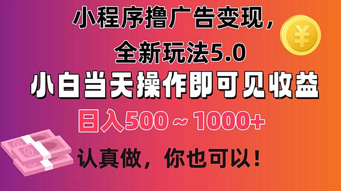 （11290期）小程序撸广告变现，全新玩法5.0，小白当天操作即可上手，日收益 500~1000+_菜菜笔记