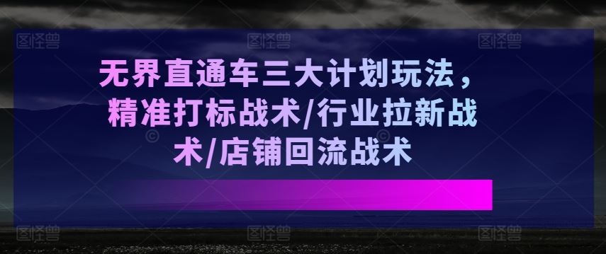 无界直通车三大计划玩法，精准打标战术/行业拉新战术/店铺回流战术_菜菜笔记