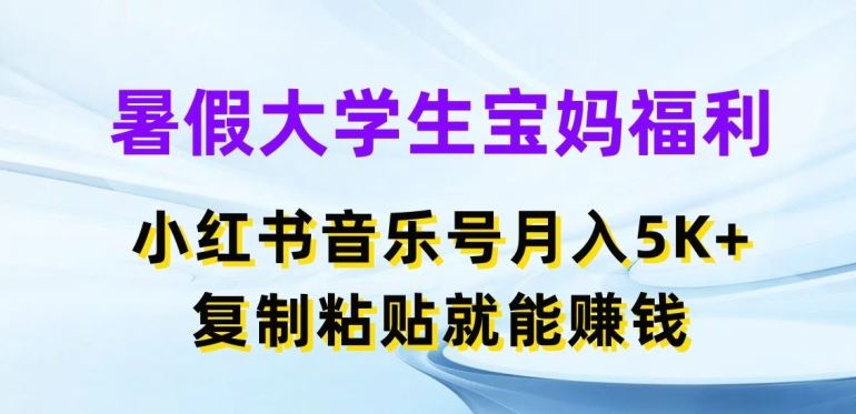 暑假大学生宝妈福利，小红书音乐号月入5000+，复制粘贴就能赚钱【揭秘】_菜菜笔记