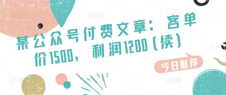 某公众号付费文章：客单价1500，利润1200(续)，市场几乎可以说是空白的_菜菜笔记