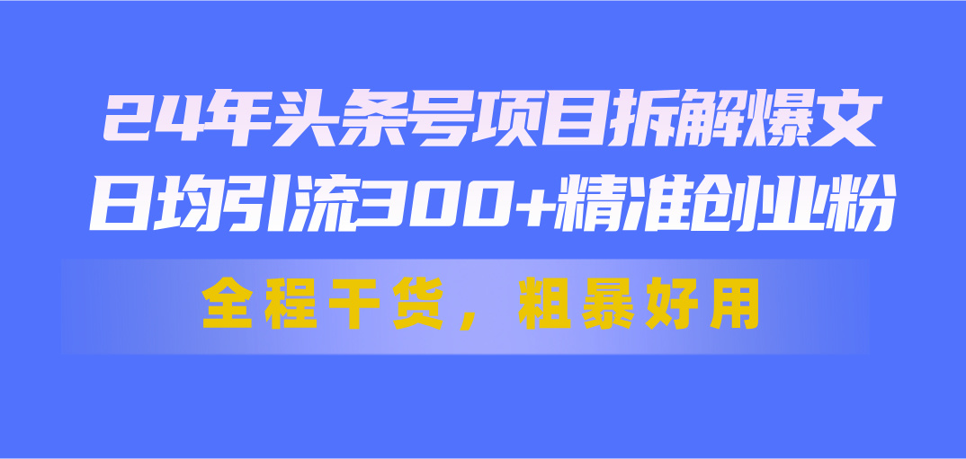 （11397期）24年头条号项目拆解爆文，日均引流300+精准创业粉，全程干货，粗暴好用_菜菜笔记