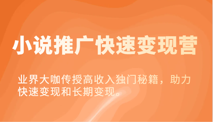 小说推广快速变现营-业界大咖传授高收入独门秘籍，助力快速变现和长期变现。_菜菜笔记