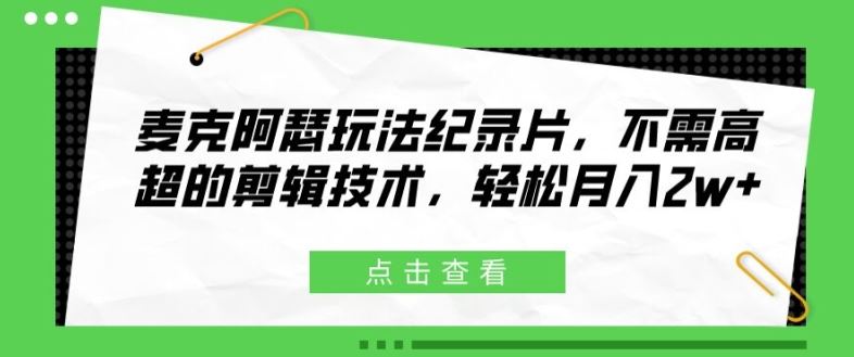 麦克阿瑟玩法纪录片，不需高超的剪辑技术，轻松月入2w+【揭秘】_菜菜笔记