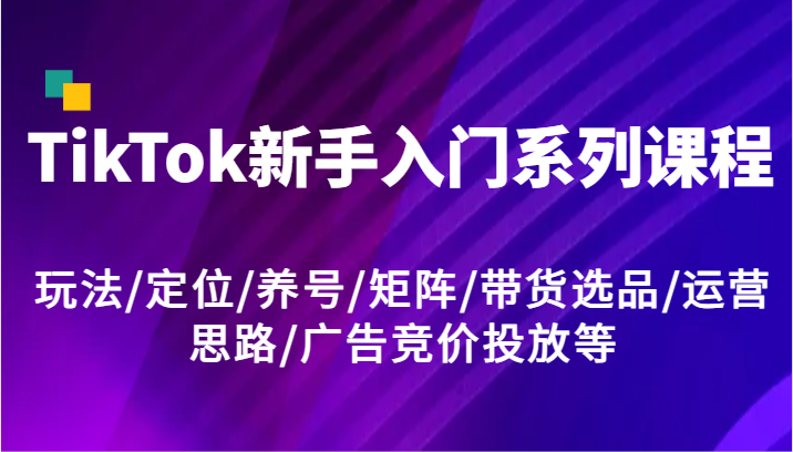 TikTok新手入门系列课程，玩法/定位/养号/矩阵/带货选品/运营思路/广告竞价投放等_菜菜笔记