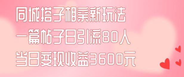 同城搭子相亲新玩法一篇帖子引流80人当日变现3600元(项目教程+实操教程)【揭秘】_菜菜笔记