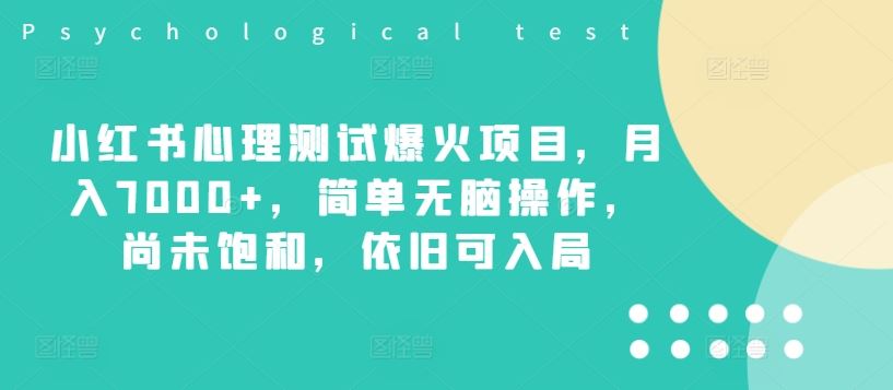 小红书心理测试爆火项目，月入7000+，简单无脑操作，尚未饱和，依旧可入局_菜菜笔记