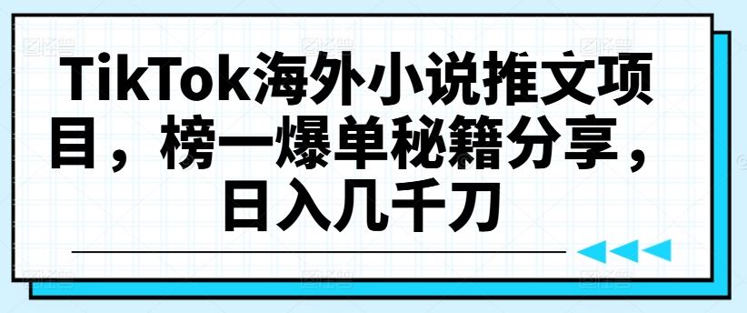 TikTok海外小说推文项目，榜一爆单秘籍分享，日入几千刀_菜菜笔记