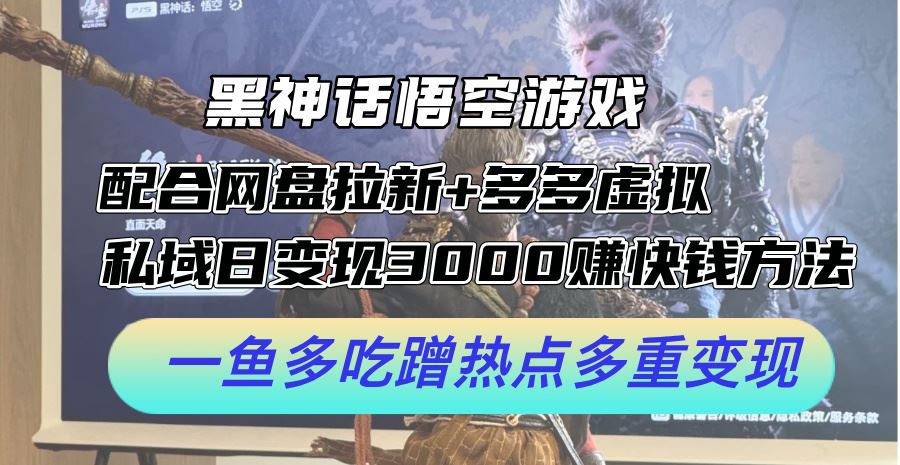 黑神话悟空游戏配合网盘拉新+多多虚拟+私域日变现3k+赚快钱方法，一鱼多吃蹭热点多重变现【揭秘】_菜菜笔记