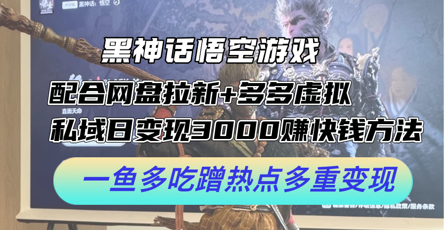 （12316期）黑神话悟空游戏配合网盘拉新+多多虚拟+私域日变现3000+赚快钱方法。…_菜菜笔记
