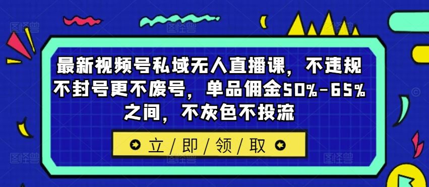 最新视频号私域无人直播课，不违规不封号更不废号，单品佣金50%-65%之间，不灰色不投流_菜菜笔记