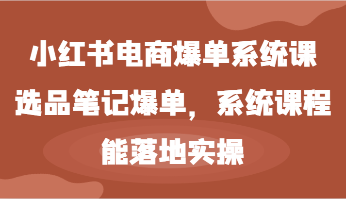 小红书电商爆单系统课-选品笔记爆单，系统课程，能落地实操_菜菜笔记