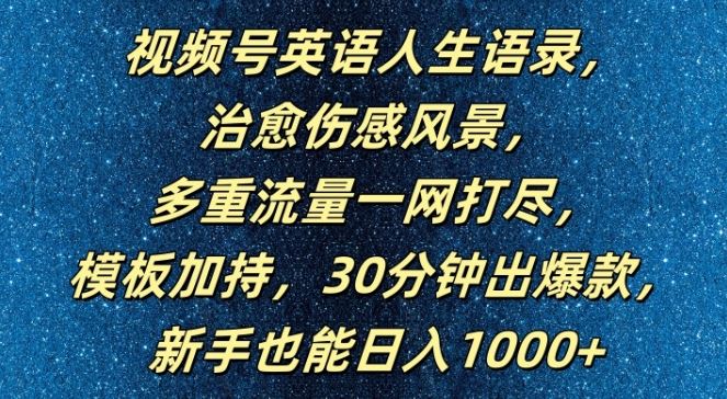 视频号英语人生语录，多重流量一网打尽，模板加持，30分钟出爆款，新手也能日入1000+【揭秘】_菜菜笔记