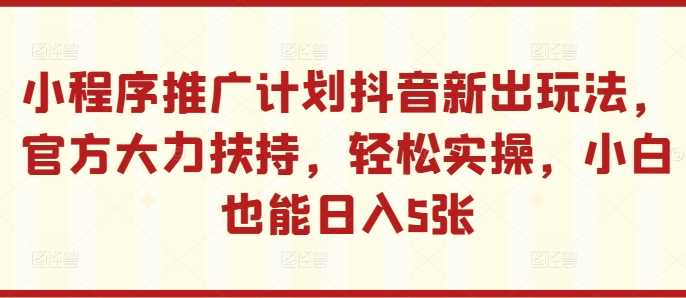 小程序推广计划抖音新出玩法，官方大力扶持，轻松实操，小白也能日入5张【揭秘】_菜菜笔记