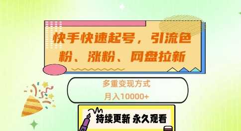 快手快速起号，引流s粉、涨粉、网盘拉新多重变现方式，月入1w【揭秘】_菜菜笔记
