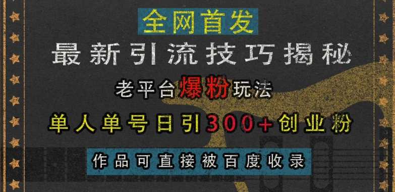 最新引流技巧揭秘，老平台爆粉玩法，单人单号日引300+创业粉，作品可直接被百度收录_菜菜笔记