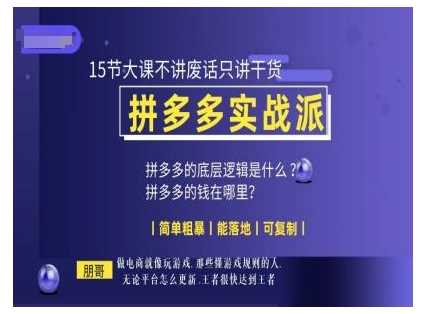 朋哥电商(拼多多实战派)，15节大课不讲废话只讲干货，简单粗暴 能落地 可复制_菜菜笔记