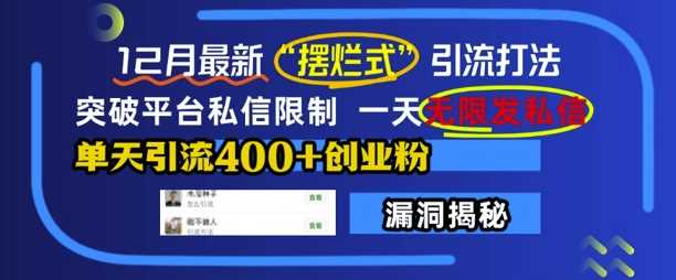 12月最新“摆烂式”引流打法，突破平台私信限制，一天无限发私信，单天引流400+创业粉_菜菜笔记