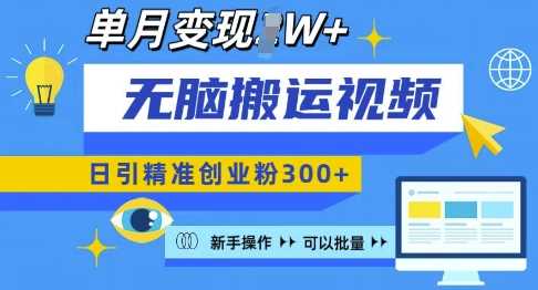 无脑搬运视频号可批量复制，新手即可操作，日引精准创业粉300+，月变现过W 【揭秘】_菜菜笔记