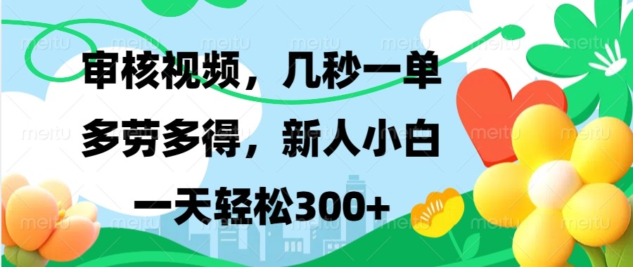 审核视频，几秒一单，多劳多得，新人小白一天轻松300+_菜菜笔记