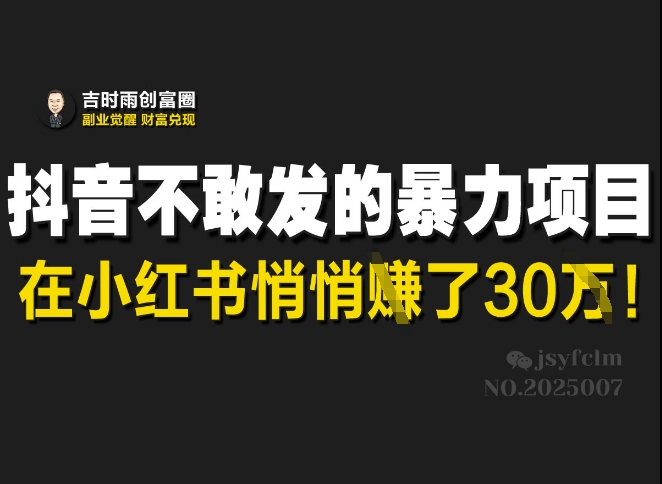 抖音不敢发的暴利项目，在小红书悄悄挣了30W_菜菜笔记