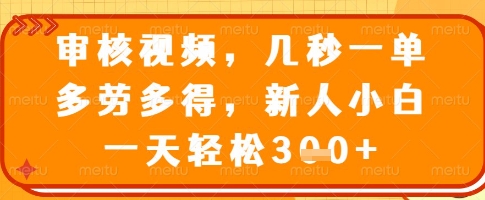 审核视频，几秒一单，多劳多得，新人小白一天轻松3张【揭秘】_菜菜笔记