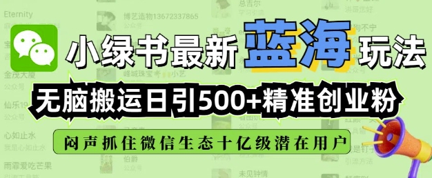 小绿书无脑搬运引流，全自动日引500精准创业粉，微信生态内又一个闷声发财的机会_菜菜笔记