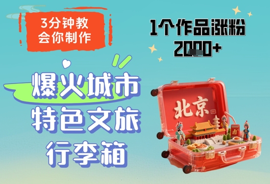 3分钟教会你，制作爆火城市特色文旅行李箱，1个作品涨粉2000+_菜菜笔记