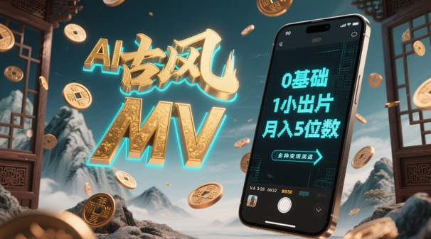 AI一键生成古风音乐MV，0剪辑基础1小时出片，多种变现渠道，一部手机月入5位数_菜菜笔记