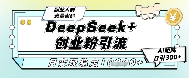 DeepSeek+创业粉精准引流，全新分享课4.0玩法，AI矩阵日引300+，多种变现方式，稳定月入1W_菜菜笔记