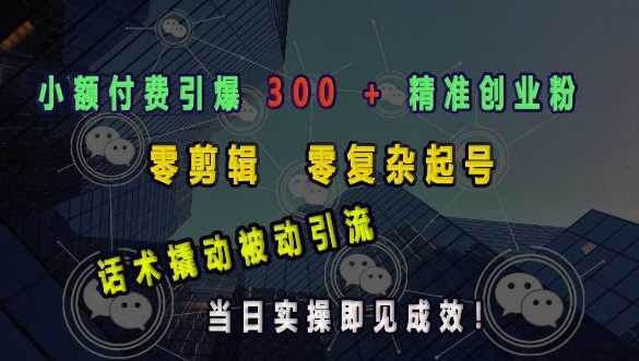 小额付费引爆 300 + 精准创业粉，零剪辑、零复杂起号，话术撬动被动引流，当日实操即见成效_菜菜笔记