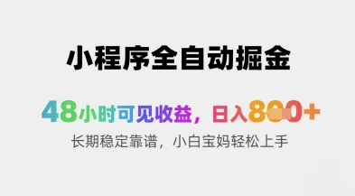小程序全自动掘金，48小时可见收益，日入8张+长期稳定靠谱，小白宝妈轻松上手【揭秘】_菜菜笔记