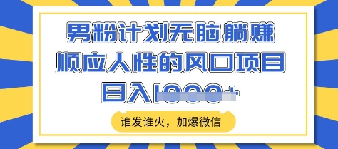 男粉计划无脑躺Z，顺应人性的风口项目，谁发谁火，加爆微信，日入多张【揭秘】_菜菜笔记