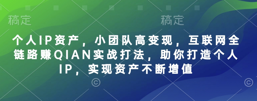 个人IP资产，小团队高变现，互联网全链路赚QIAN实战打法，助你打造个人IP，实现资产不断增值_菜菜笔记