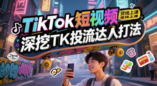 TikTok短视频带货线上课，深挖TK投流达人打法_菜菜笔记