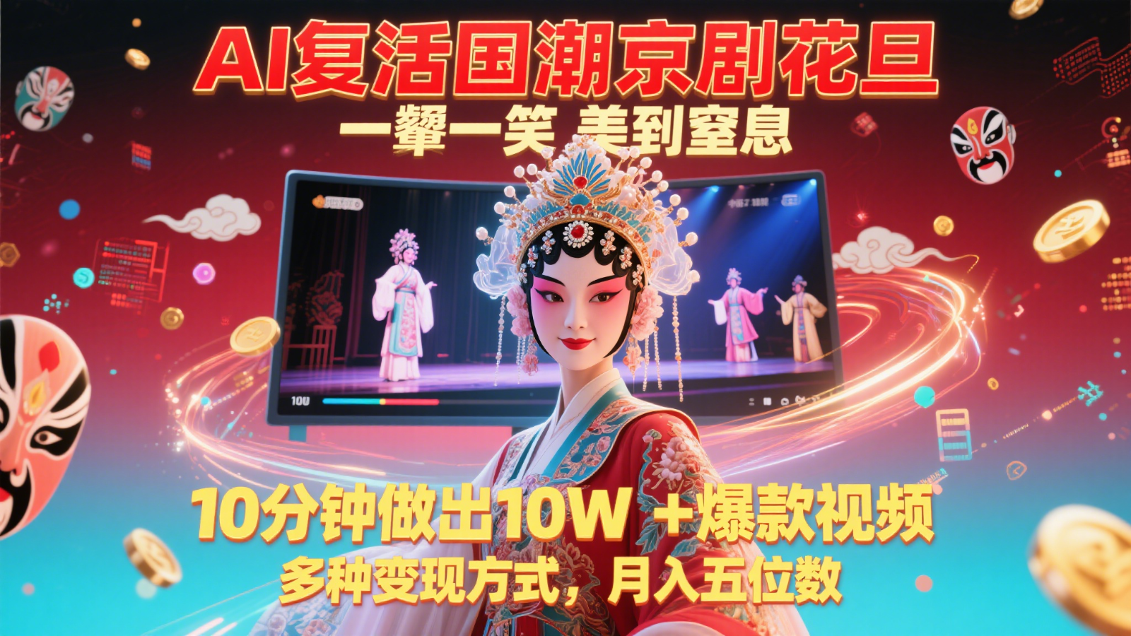 AI复活国潮京剧花旦，一颦一笑美到窒息，10分钟做出10W+爆款视频，多种变现方式_菜菜笔记