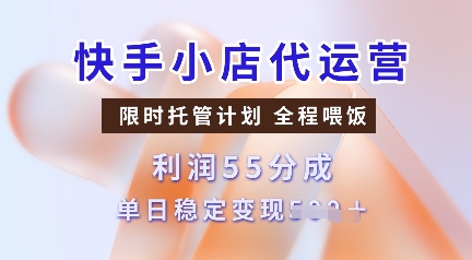 快手小店代运营，限时托管计划，收益55分，单日稳定变现多张【揭秘】_菜菜笔记