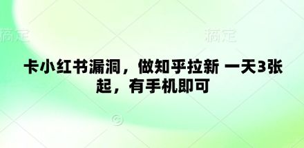 卡小红书漏洞，做知乎拉新 一天3张起，有手机即可_菜菜笔记
