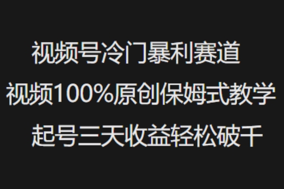 视频号冷门暴利赛道视频100%原创保姆式教学起号三天收益轻松破千_菜菜笔记