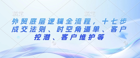 外贸底层逻辑全流程，十七步成交法则、时空角逼单、客户挖潜、客户维护等_菜菜笔记