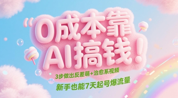 0成本靠AI搞钱！3步做出反差萌+治愈系视频，新手也能7天起号爆流量_菜菜笔记