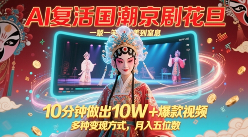 AI复活国潮京剧花旦，一颦一笑美到窒息，10分钟做出10W+爆款视频，多种变现方式，月入五位数_菜菜笔记