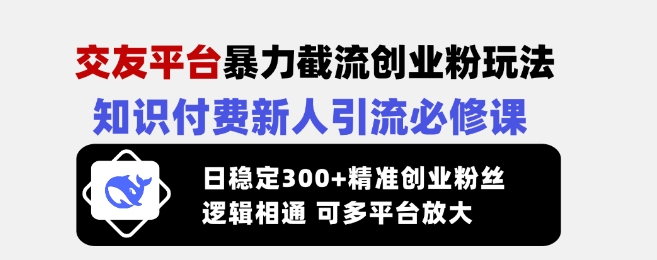 交友平台暴力截流创业粉玩法，知识付费新人引流必修课，日稳定300+精准创业粉丝，逻辑相通可多平台放大_菜菜笔记