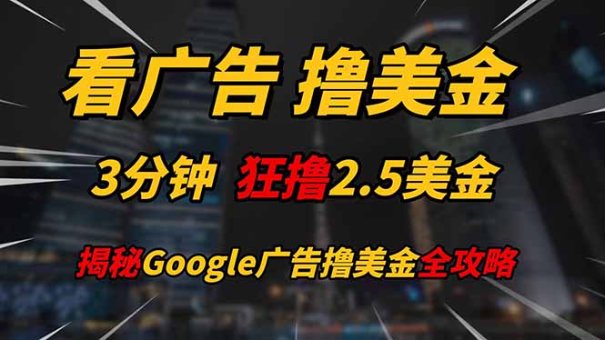 看广告，撸美金！！3分钟赚2.5美金！！日入200美金不是梦！揭秘Google…_菜菜笔记