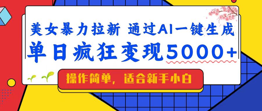 美女暴力拉新，通过AI一键生成，单日疯狂变现5000+，纯小白一学就会！_菜菜笔记